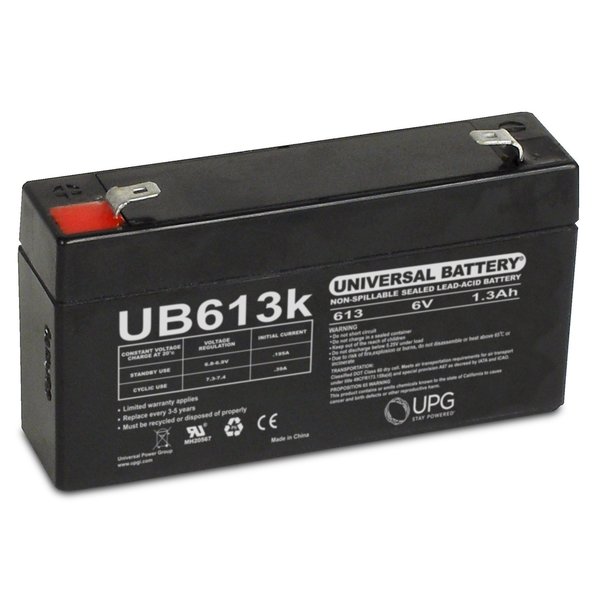 Upg Sealed Lead Acid Battery, 6 V, 1.3Ah, UB613, F1 (Faston Tab) Terminal, AGM Type D5731